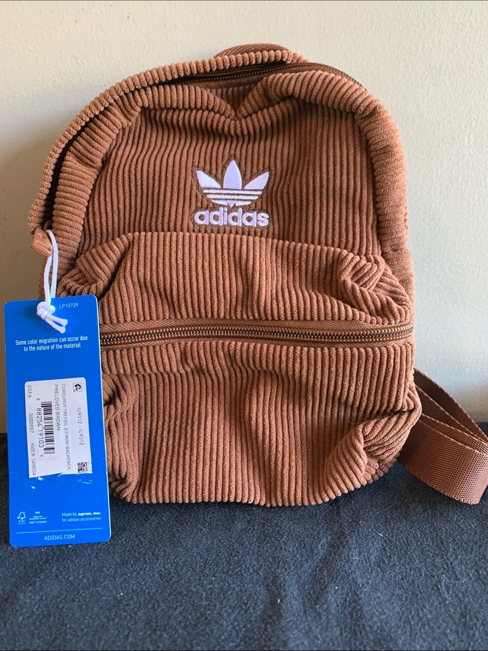 adidas Corduroy Mini Backpack in Rust Brown with White Logo
